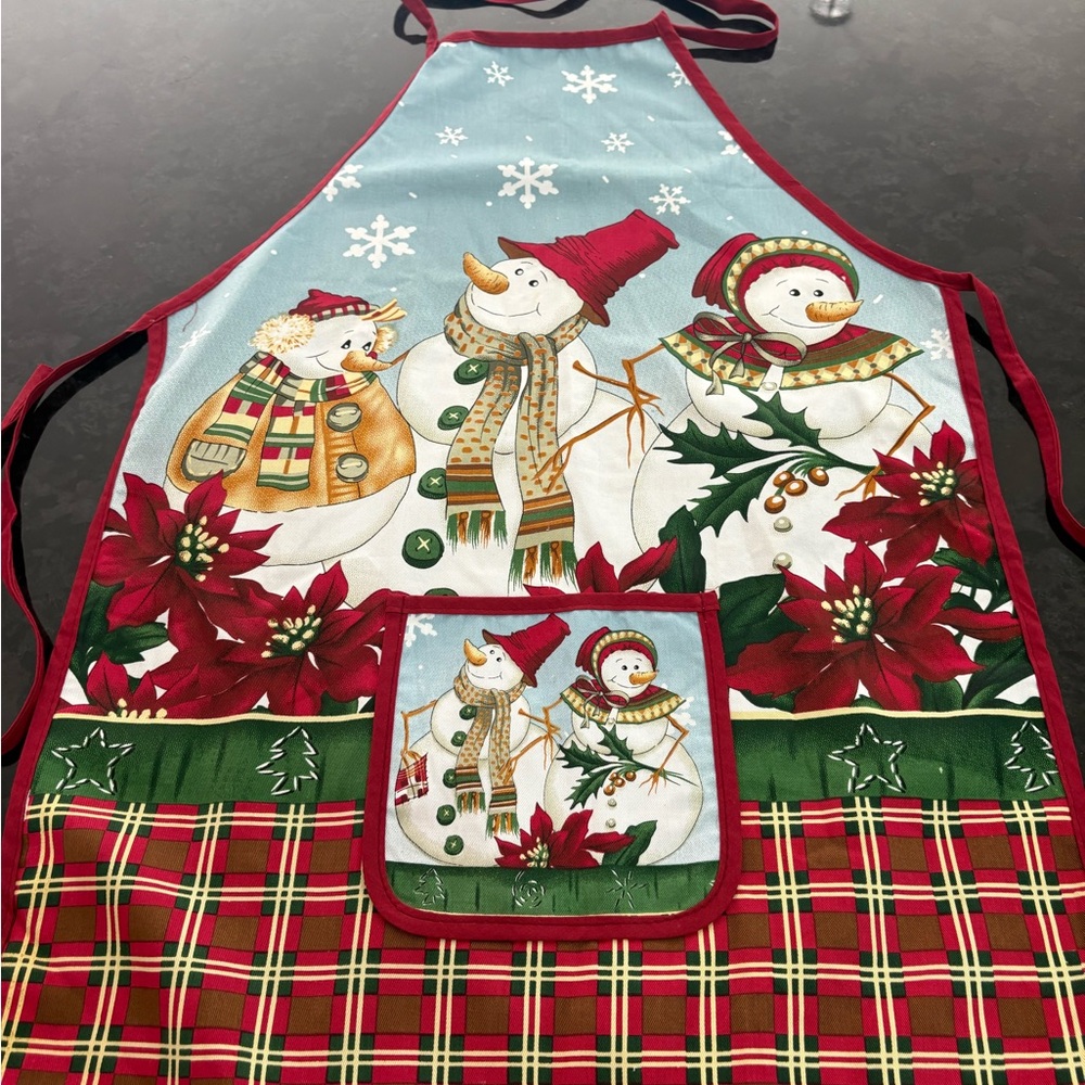 Snowman Apron with Red Plaid Accents